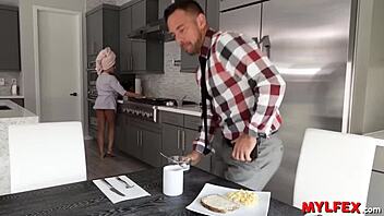 Sensual housewife serves early morning ride for her man