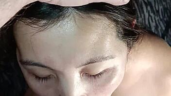 nighttime face fuck and deep suck before bed with cute asian