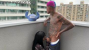 petite 18yo brunette sneaks intimate outdoor pov with tattooed stud