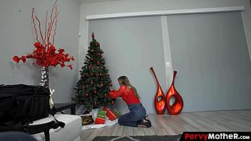 sweet stepmom milks stepson's jizz on couch pov