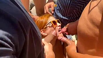 couple teases beach blowjob ending in massive facial cumshot