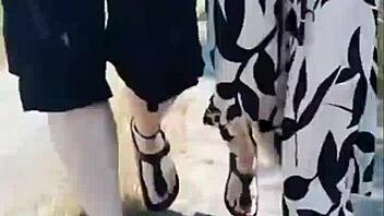 hot 66 year old granny flashes feet in sunny forest walk 👵🌳😘