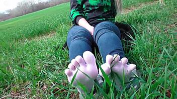 i love my goddess feet in cute white socks outdoors