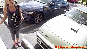 Amateur babe trades car and pussy in pawnshop reality