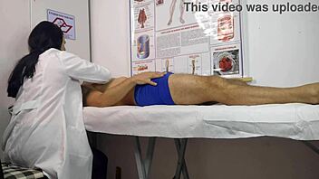 Patient's cock rises hard in front of sexy nurse uniform