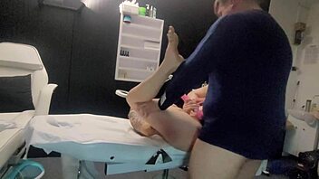 lady gets massaged then face fucked and pussy pounded hard