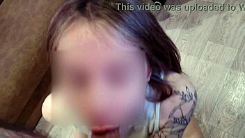 Cute babe gives juicy POV blowjob close up