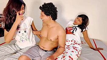 Brunette FFM Threesome with Rough Anal Doggystyle and Facial Cumshots