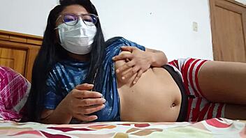 Curvy latina strips naked groping her thick body teasingly