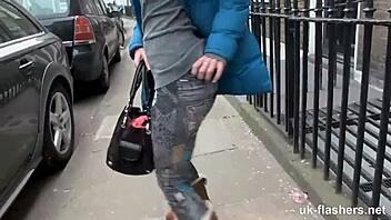 British amateur flashes cute titties in public outdoors