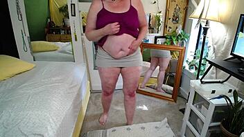 Curvy retro babe cums in tiniest gstring thong