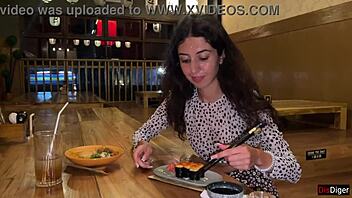 i blast cum on her face at sushi bar then she munches rolls cumwalk style public fun