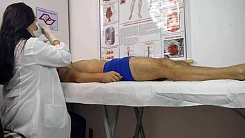 Patient's cock rises hard in front of sexy nurse uniform