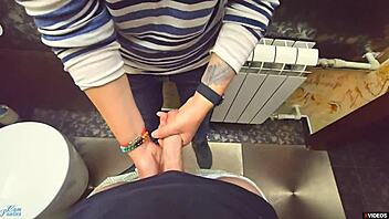 stranger, cum in my milf panties again in this restaurant toilet—kinky pov creampie!