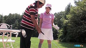 after golf i got this big ass asian bitch on knees suckin two hard cocks deep