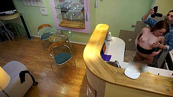 sexy young redhead seduces older man for kitchen doggystyle pounding