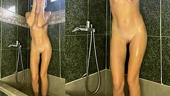 Hey, watch this hot hellcat milf strip naked and wash her dripping wet body!