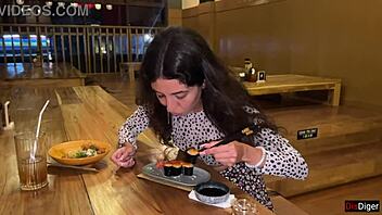 i blast cum on her face at sushi bar then she munches rolls cumwalk style public fun