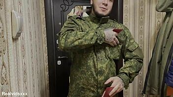 russian soldier barebacks lonely wife's ass and pussy deep