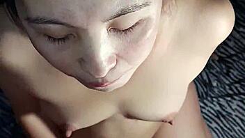 nighttime face fuck and deep suck before bed with cute asian