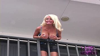 tanned florida blonde flashes shaved pussy big tits public