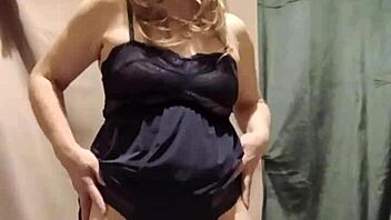 french milf slave flashes tits outdoors, masturbates hard under maledom humiliation