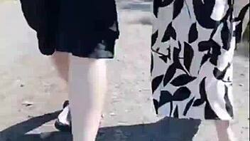 hot 66 year old granny flashes feet in sunny forest walk 👵🌳😘