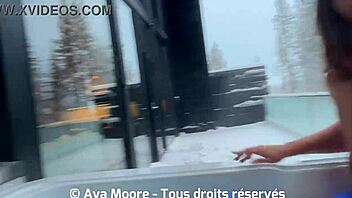 French girl fingers pussy then rams dildo everywhere in chalet