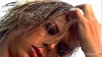 Blonde's big clit cunt licked at waterfall for handjob reward