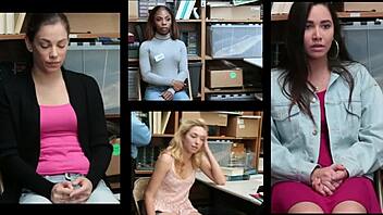 Petite black teen shoplifter deepthroats in office!