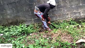 horny farm girl takes deep doggy on ranch land close up