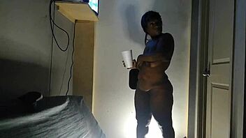 ebony blows black cock with bouncing tits