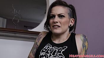 Inked goth babe rides cock then takes it in ass