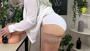 Mature curvy teacher in stockings teases with wanking fetish