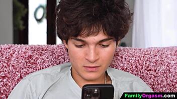 pervert milf dumps husband on sofa for kinky orgasm fantasy cheating tits