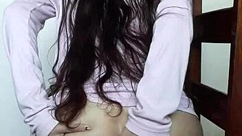 Cute petite teen shows off shaved ass and pussy solo