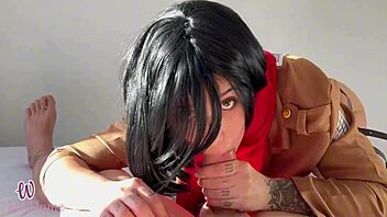 Eren Makes Mikasa Ride His Monster Cock in Cosplay