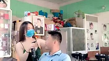 yên nhi trims hair with sexy big tits on display