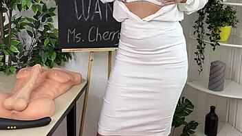 Mature curvy teacher in stockings teases with wanking fetish