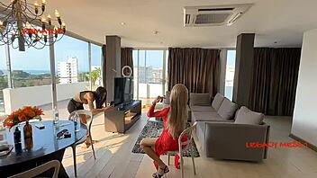 horny ladyboy legacy in red rams big cock into client candy's ass