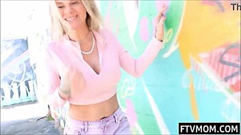 Blonde Milf Cougar Flashes Panties in Public Upskirt Tease