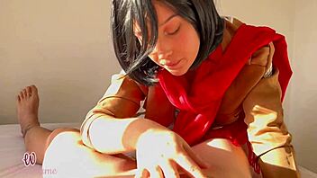 Eren Makes Mikasa Ride His Monster Cock in Cosplay