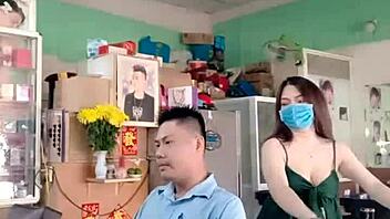 yên nhi trims hair with sexy big tits on display