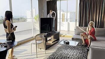 horny ladyboy legacy in red rams big cock into client candy's ass