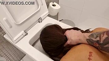 jureka del mar's face flushes in toilet after cock milk and ass fisting