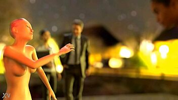 Naughty hentai babe dances naked on fetish street