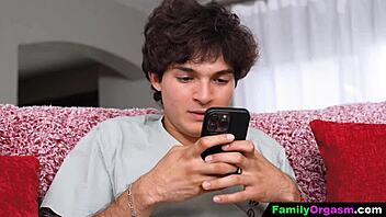 pervert milf dumps husband on sofa for kinky orgasm fantasy cheating tits