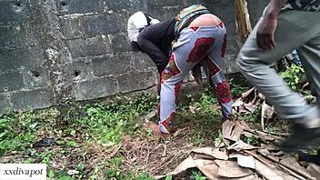 horny farm girl takes deep doggy on ranch land close up