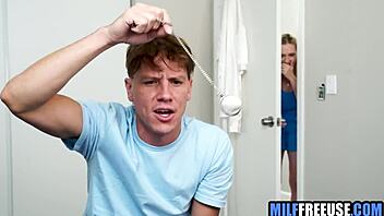 Blonde milf freeused by nerdy young guy with monster cock