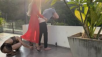 horny ladyboy legacy in red rams big cock into client candy's ass